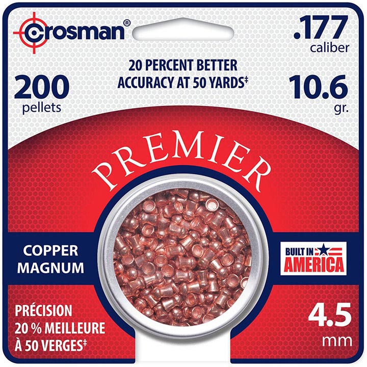 CROSMAN Premier Copper Magnum Domed Pellet.177 Caliber 10.6 Grain 200 Count