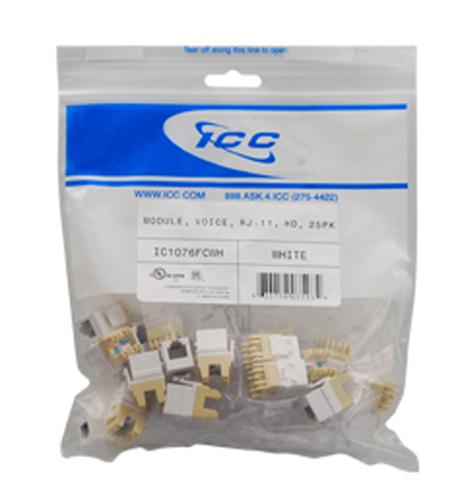 Icc IC1076FCWH Module, Voice, Rj-11, Hd, 25pk, Wh