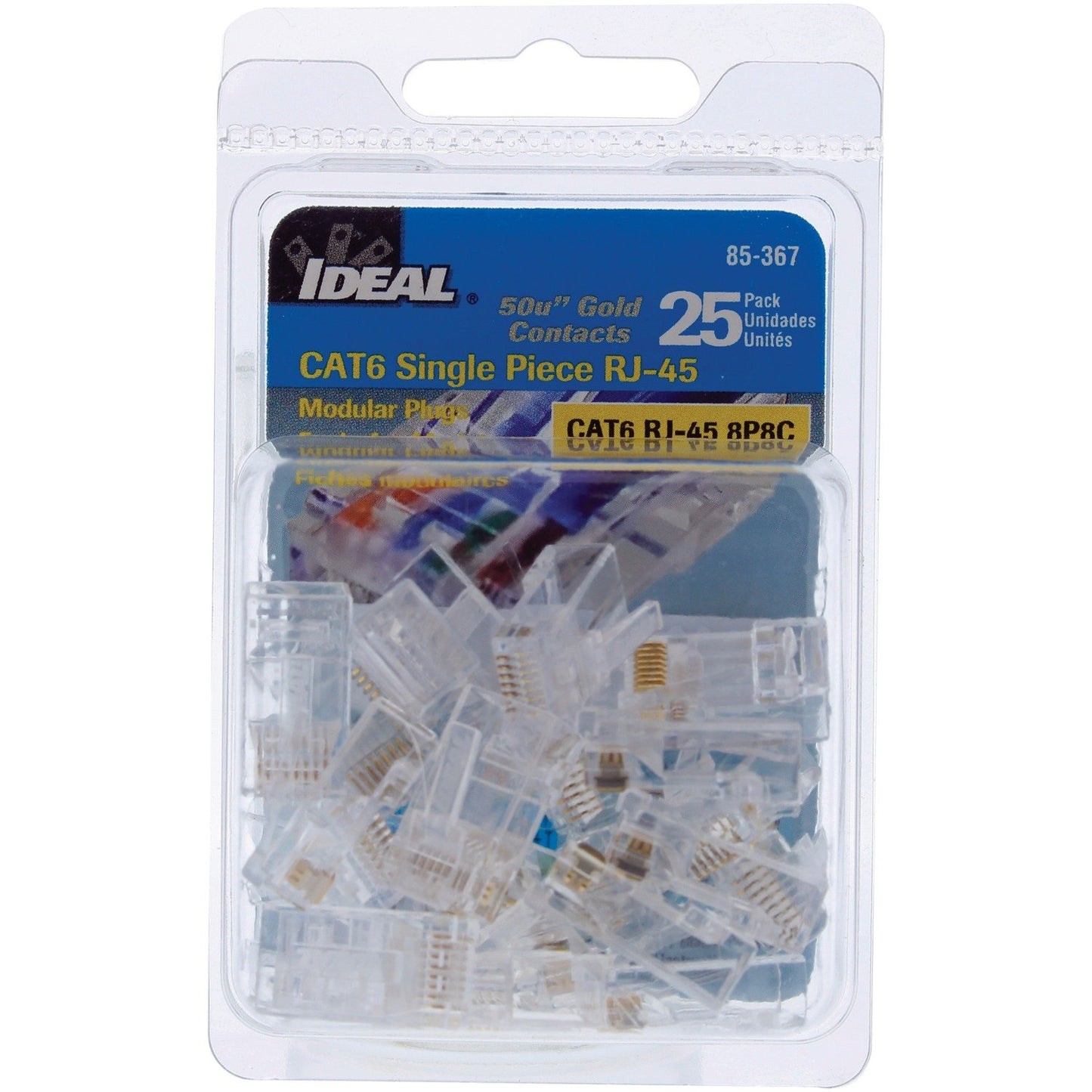 Ideal 85-367 CAT6 RJ-45 8P8C Single Piece Modular Plugs, 25-Pack