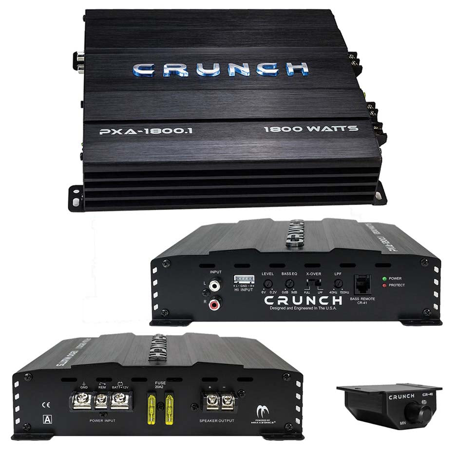 Crunch PXA18001 Mono Amp 1800 Watt 2 Ohm Stable with Bass Remote