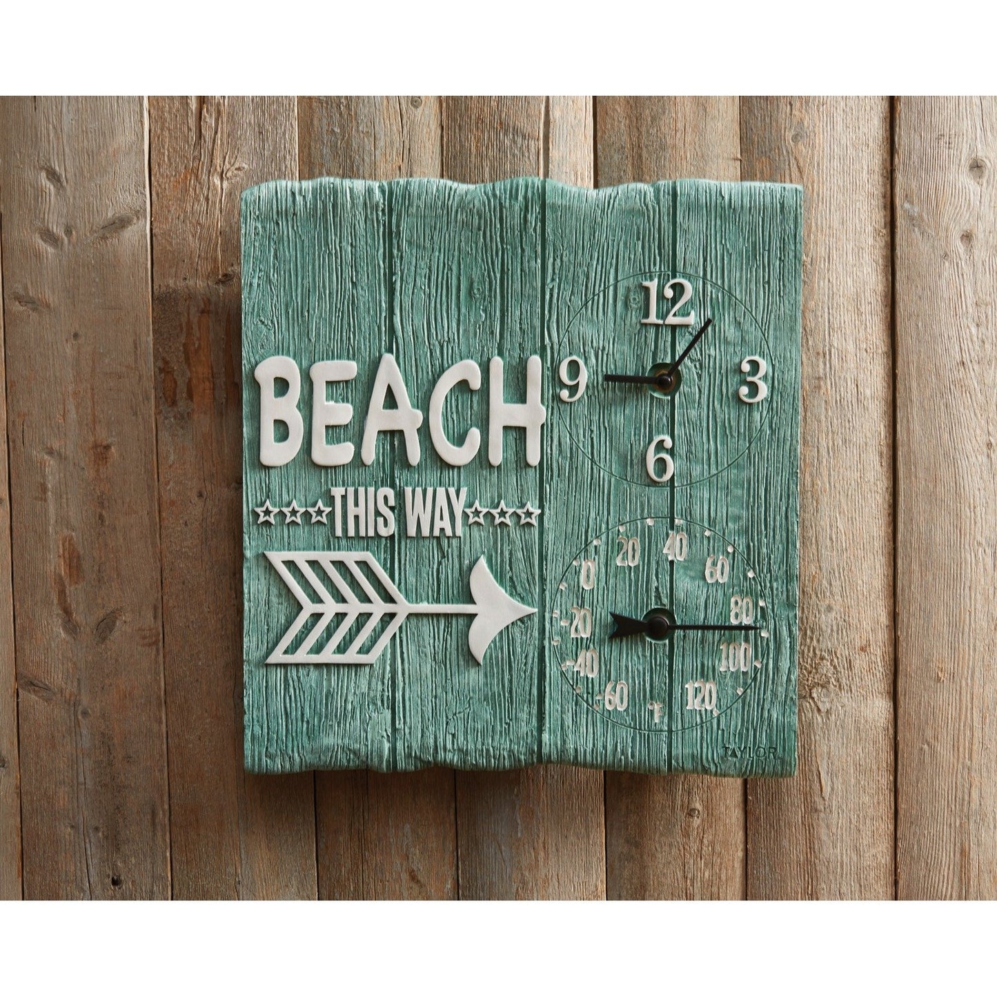 Taylor Precision Prod. 92685T 14" x 14" Beach This Way Clock w/Thermometer