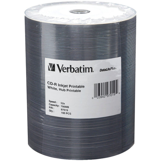 Verbatim 97019 80-Minute/700MB 52x White Inkjet Hub Printable CD-Rs, 100pk