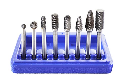 Astro Pneumatic Tool 2181 8-Piece Double Cut Carbide Rotary Burr Set 1/4" Shank in Blow Molded Case