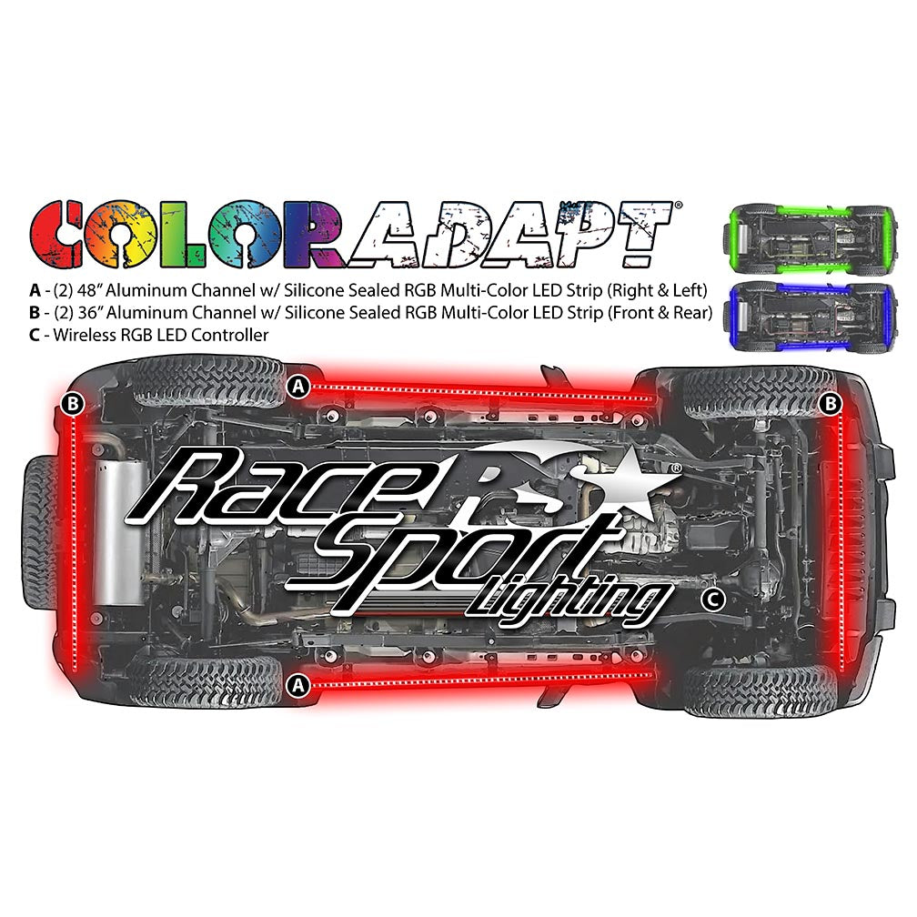 RaceSport RSUKIT ColorADAPT RGB LED Aluminum Solid Underbody Kit w/Remote