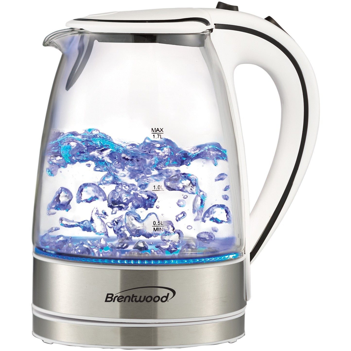 Brentwood Appl. KT-1900W 1.7L Cordless Tempered-Glass Electric Kettle (White)