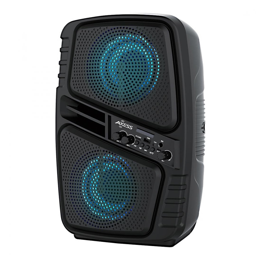 Axess Portable BT Speaker - Double 6.5" LED 260W  SpeakerTWS Link FMMic In AuxUSB