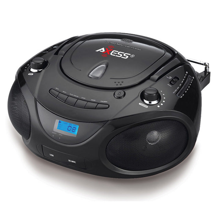Axess PB2703BK Portable MP3/CD/USB/SD Boombox with AMFM Stereo Black