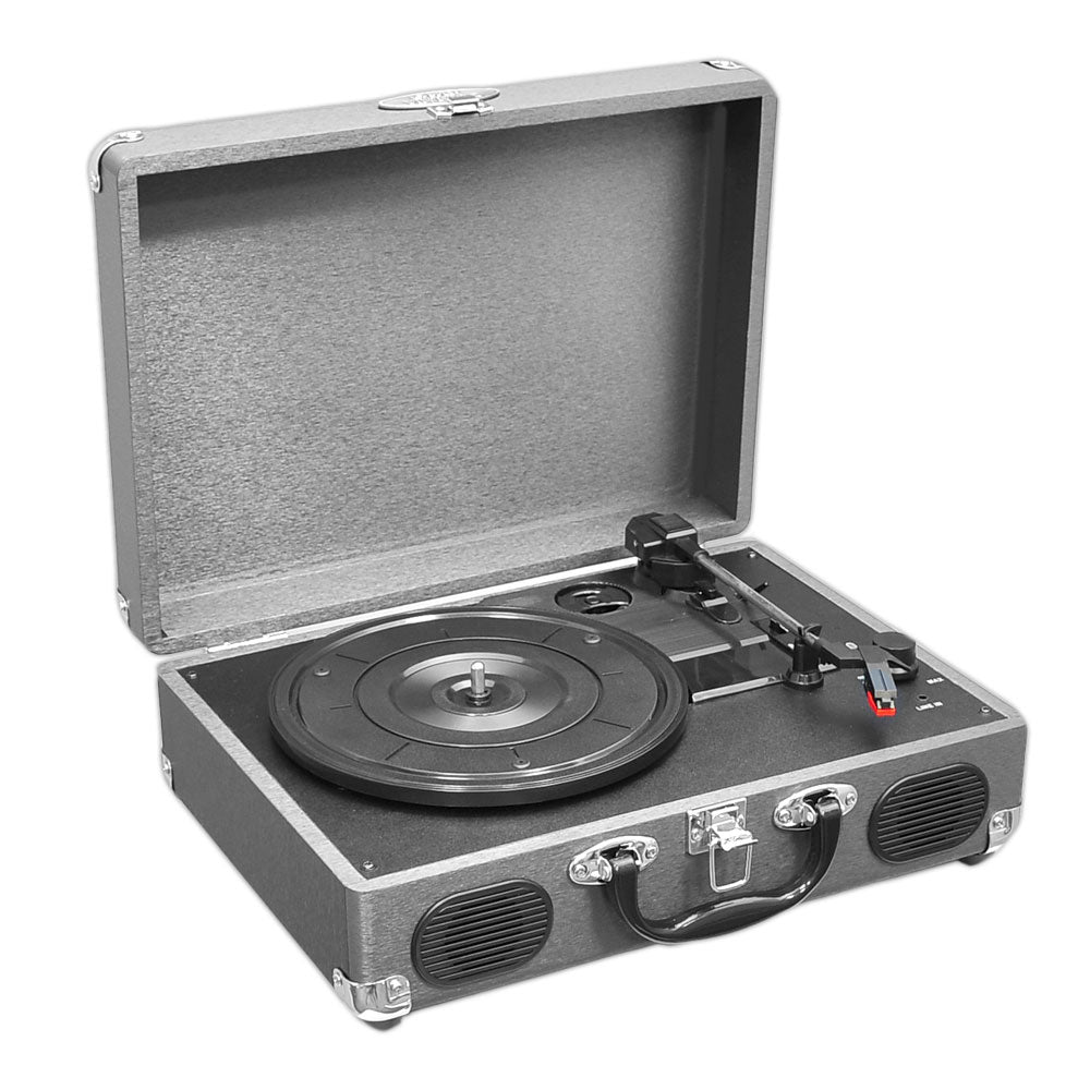 Pyle PVTT2UGR Retro Belt-Drive Turntable With USB-to-PC Connection, Rechargeable Battery (Grey Color)