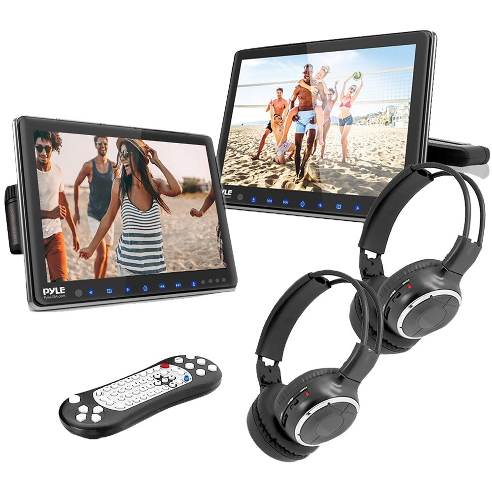 Pyle PLHRDVD108KT 10.5" Headrest Monitors w/DVD Players, IR and FM, Headphones