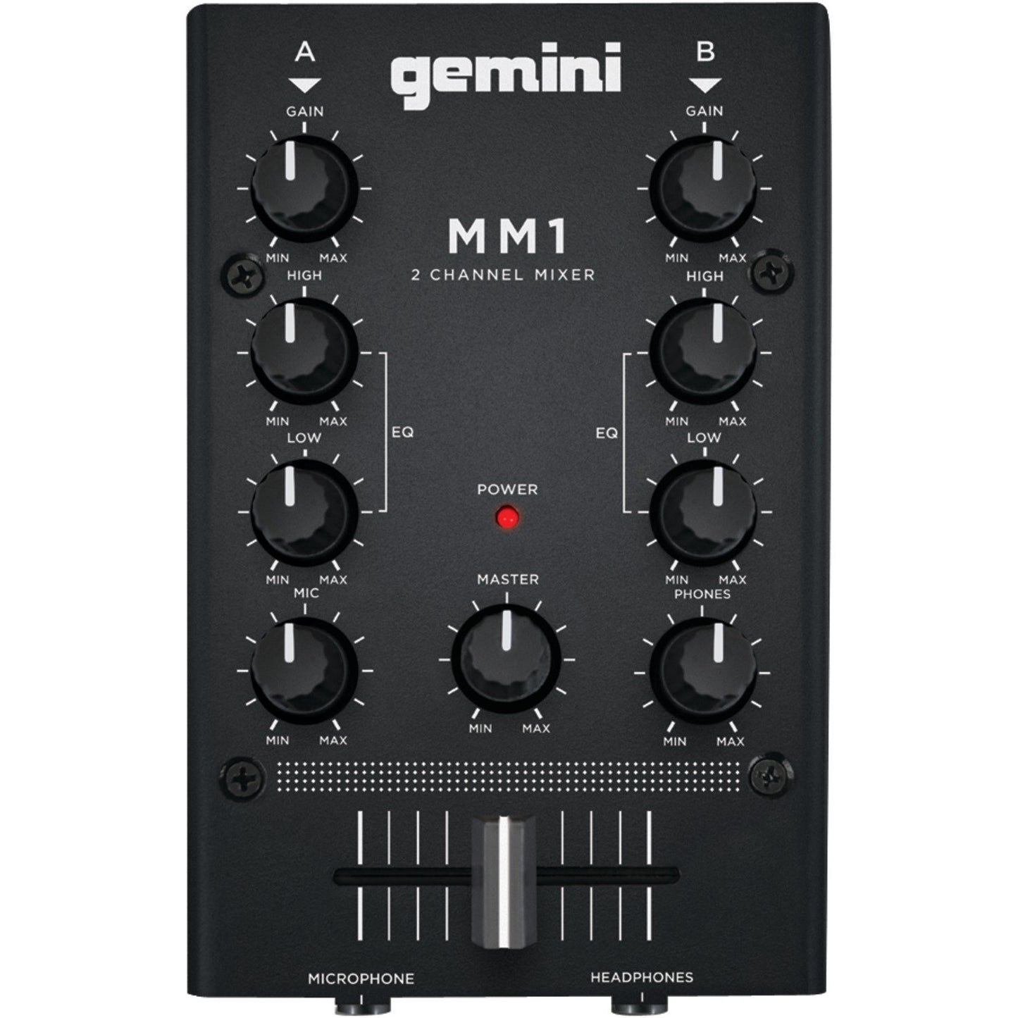 Gemini MM1 2-Channel Analog Mini DJ Audio Mixer