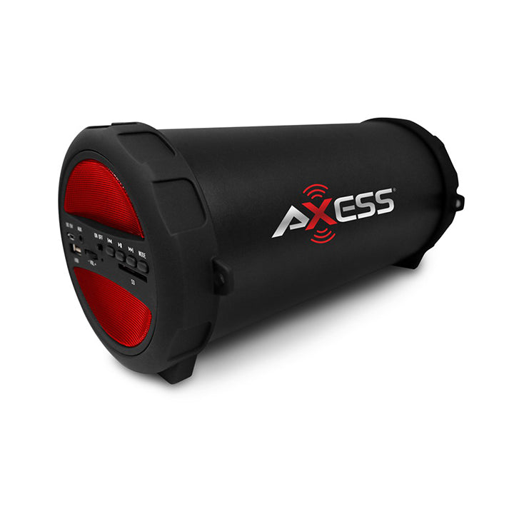 Axess SPBT1041RD Portable Bluetooth Cylinder Loud Speaker w/ FM USB AUX Red