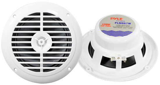 Pyle PLMR67W 6.5" 120 Watt Dual Cone White Marine Speaker pair