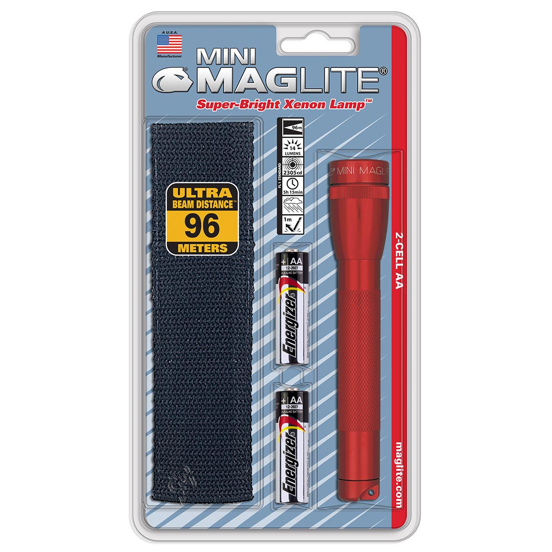 MAGLITE M2A03H Xenon 2-Cell AA Flashlight with Holster, Red