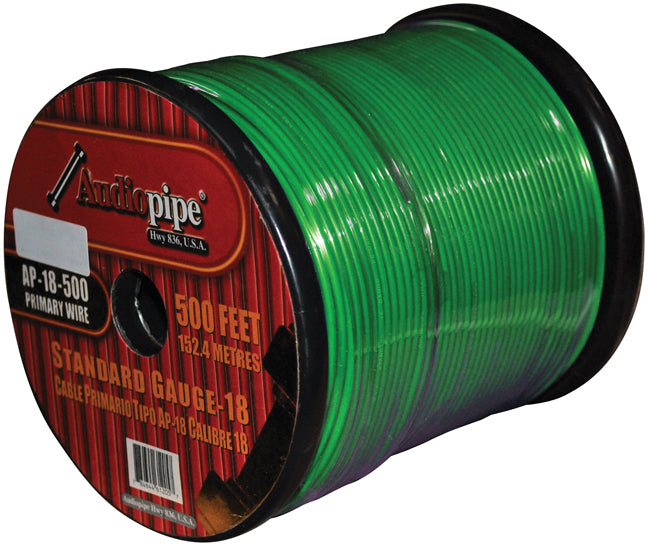 Audiopipe AP18500GR 500' Foot 18 Gauge Green Primary Wire