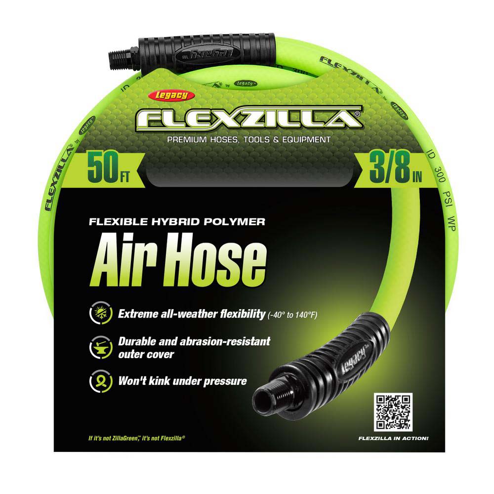 Flexzilla HFZ3850YW2 Air Hose 3/8In X 50Ft 1/4In MNPT Fittings
