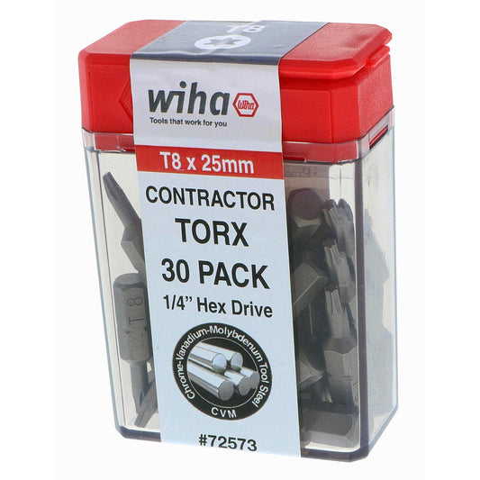 Wiha 72573 Torx Contractor Grade Insert Bit T8 x 25mm – 30 Pack