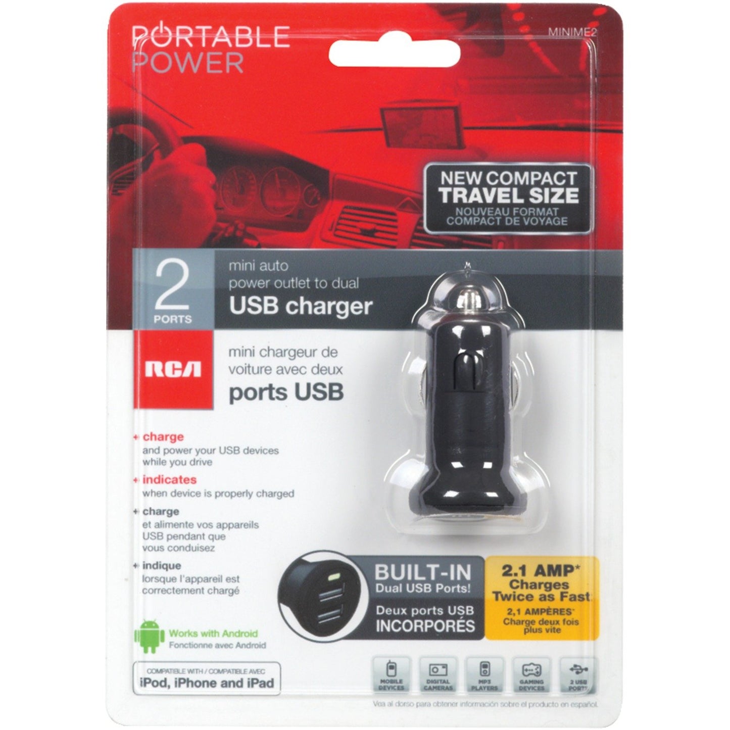 RCA MINIME2Z 2.1-Amp 2-Outlet DC to USB Mini Power Adapter