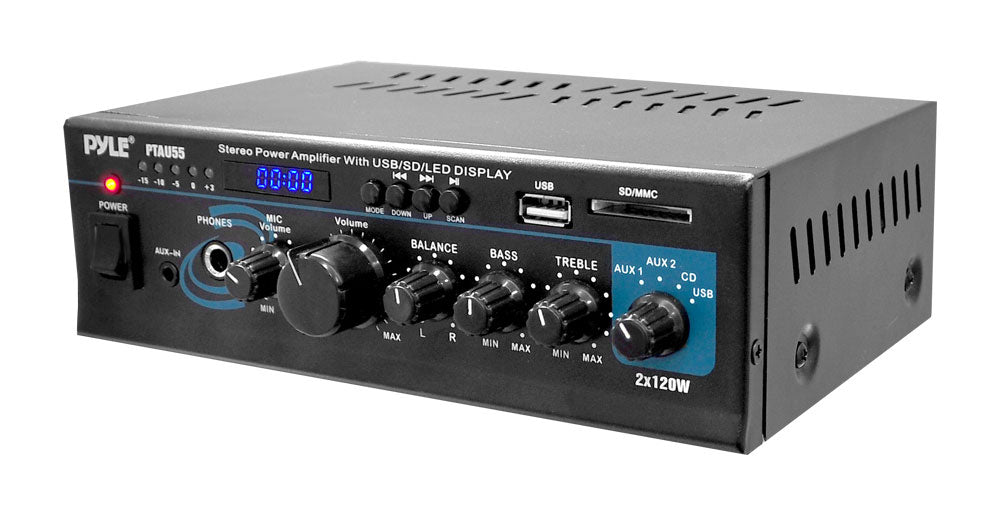 Pyle PTAU55 2 x 120 Watt Stereo Amplifier w/ USB/SD/MMC CARD, AUX, CD & Mic Inputs
