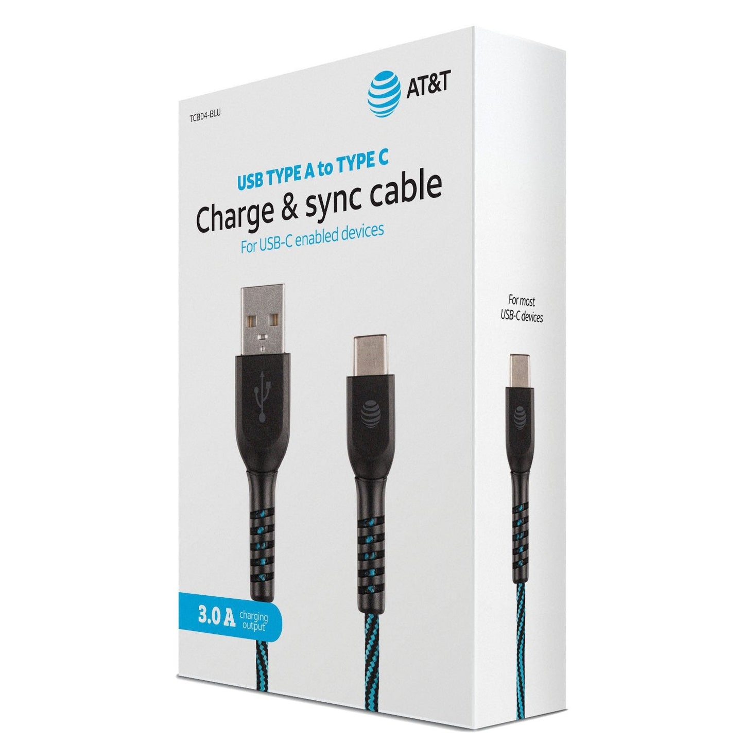 AT&T  TCB04-BLU 4-Foot Charge and Sync USB - Type-C Cable (Blue)