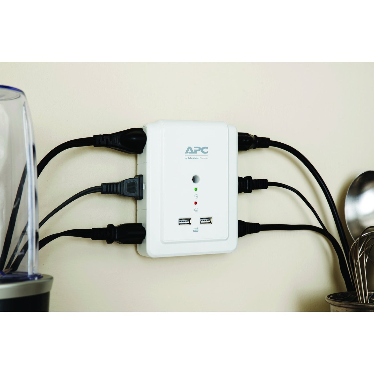 APC P6WU2 6-Outlet SurgeArrest® Surge Protector Wall Tap with 2 USB Ports