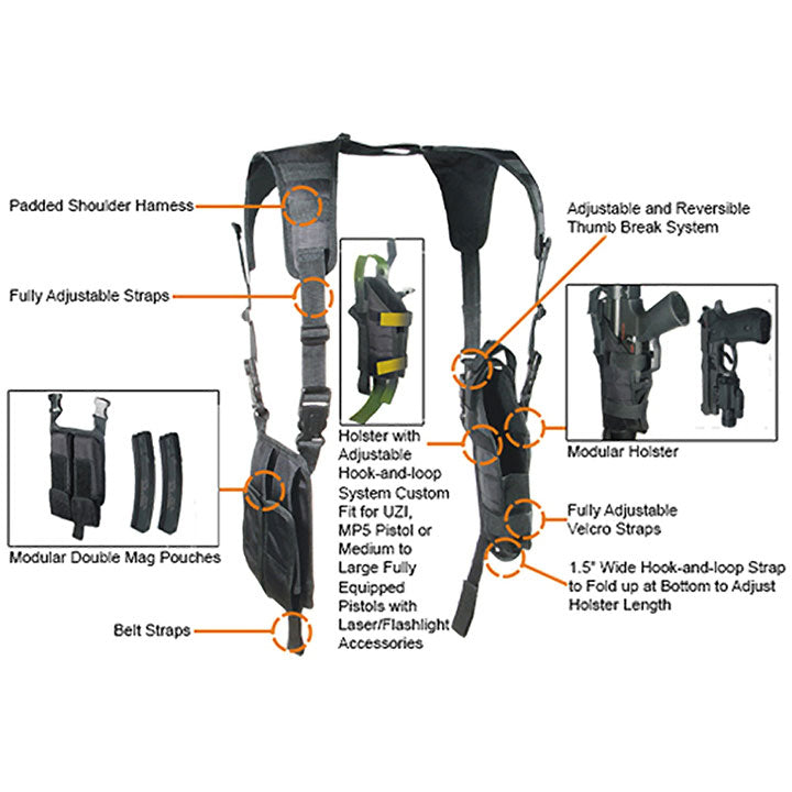 UTG PVCH175B Vertical Shoulder Holster & Ammo Pouch for Medium-Large Autos