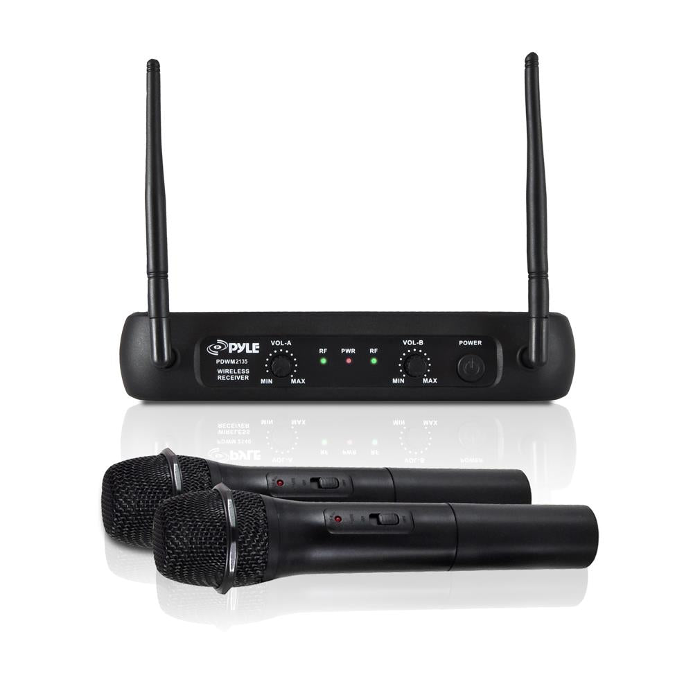 Pyle PDWM2135 VHF Fixed Frequency Wireless Microphone System w/ 2 Handheld Mics
