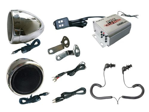 Complete Pyle Weatherproof Mp3/ipod Speaker Kit for Motorcycle, Motorbike, Atv, Scooter, Boat, Snowmobile - 100w Amplifier + 3" Speakers + Fm Radio + Dual Handlebar Mount + Pair of Pyle Marine Headphones/Earbuds,