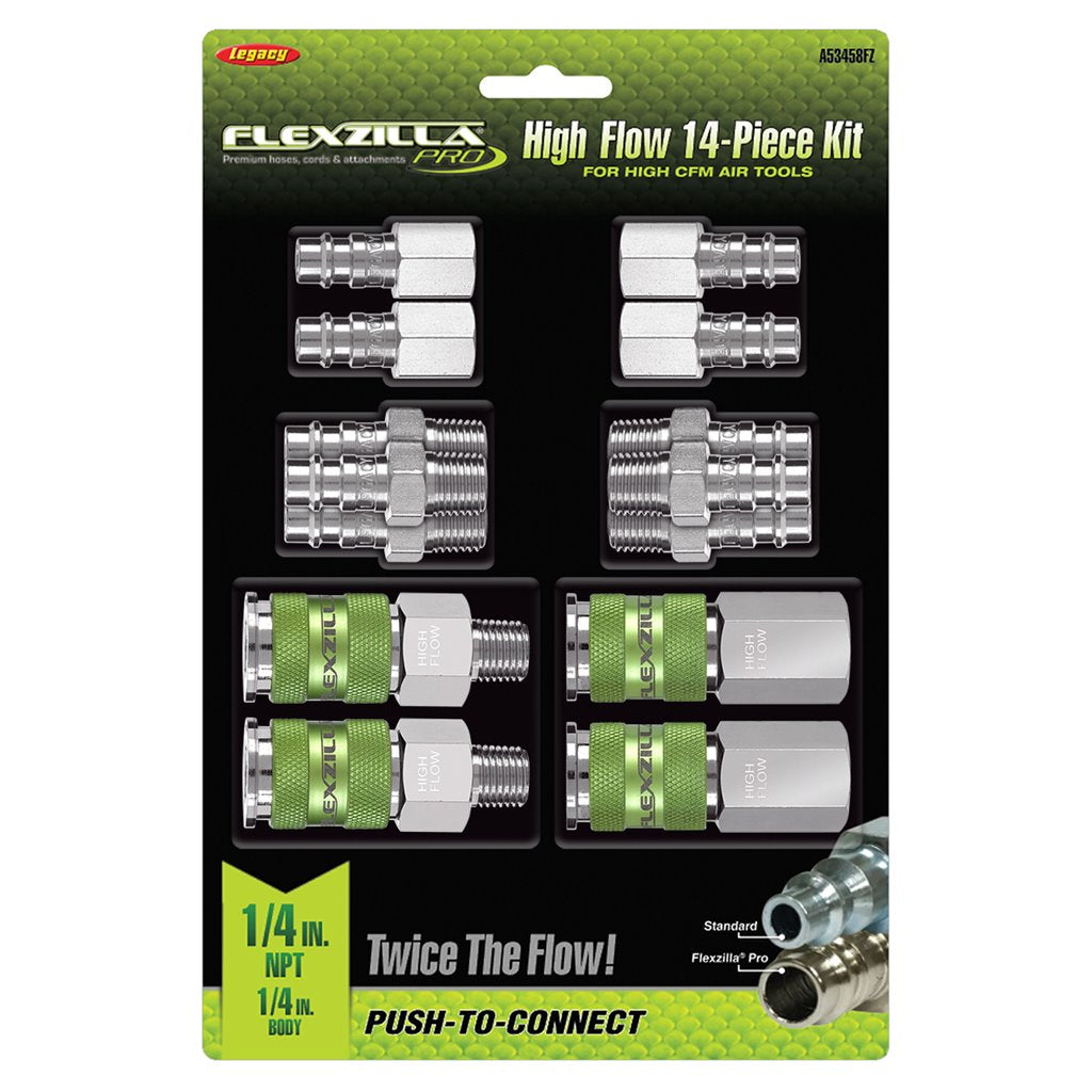 Flexzilla A53458FZ Pro High Flow Coupler  Plug Kit 1/4In Npt 1/4In Body 14 Pc