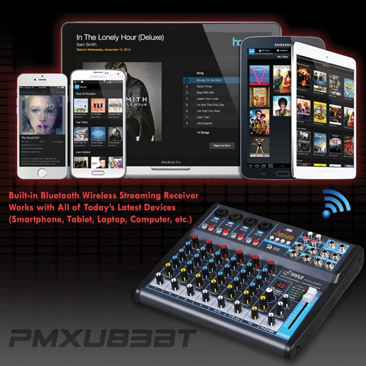 Pyle PMXU83BT 8-Channel Bluetooth Studio Audio Mixer
