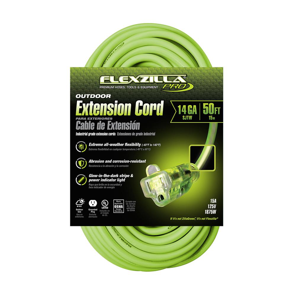 Flexzilla FZ512730 Pro Extension Cord 14/3 Awg Sjtw 50Ft Outdoor Lighted Plug
