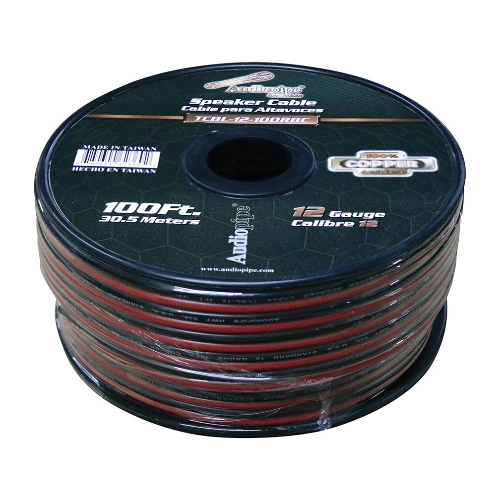 Audiopipe 12 Gauge 100% Copper Series Speaker Wire - 100 Foot Roll - RED/BLACK  Jacket