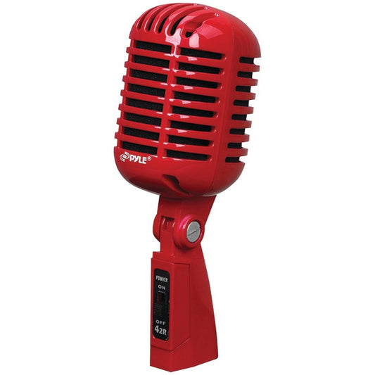Pyle PDMICR42R Classic Retro-Style Dynamic Vocal Microphone (Red)