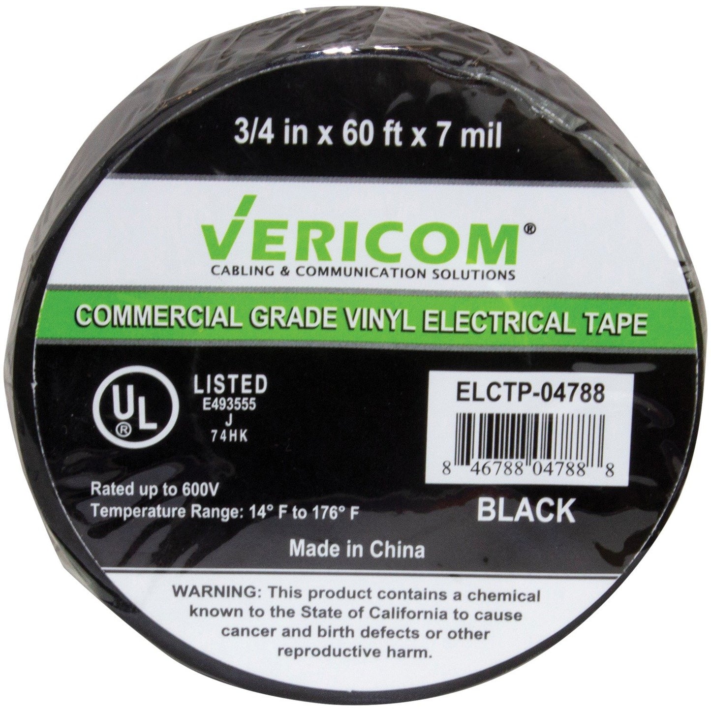VERICOM ELCTP-04788 Commercial-Grade Electrical Tape, 60 Feet