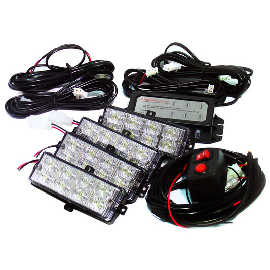 Racesport RS2814LEDWA 4-LED High Power Grill Strobe Kit (White/Amber)