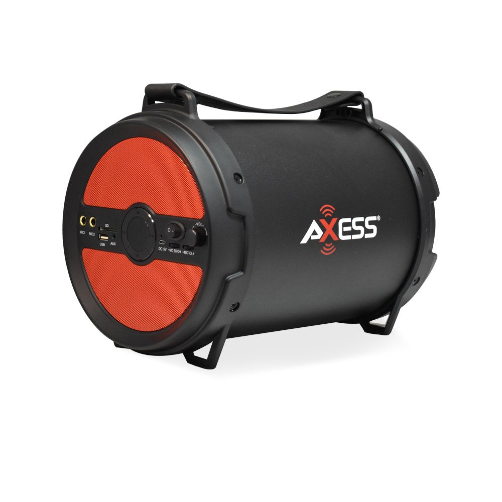 AXESS SPBT1040RD Portable Bluetooth Cylinder Loud Speaker Built-In 6" Sub Red