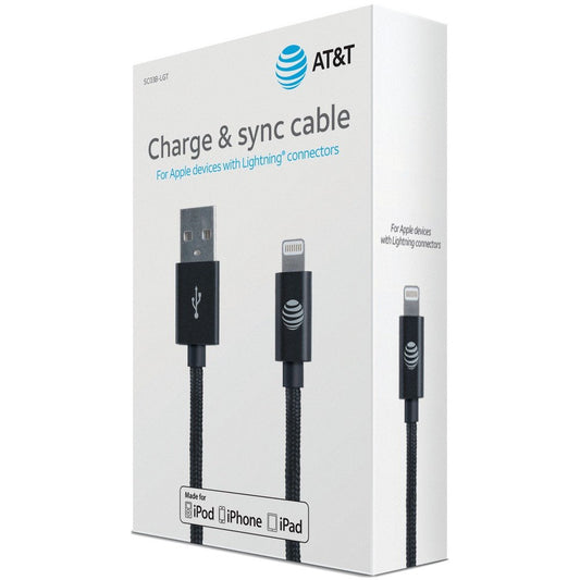 AT&T SC03B-LGT Charge & Sync Braided USB to Lightning Cable, 4ft (Black)