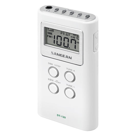 SANGEAN SNGDT120W Portable Pocket AM/FM Digital Clock Radio (White)