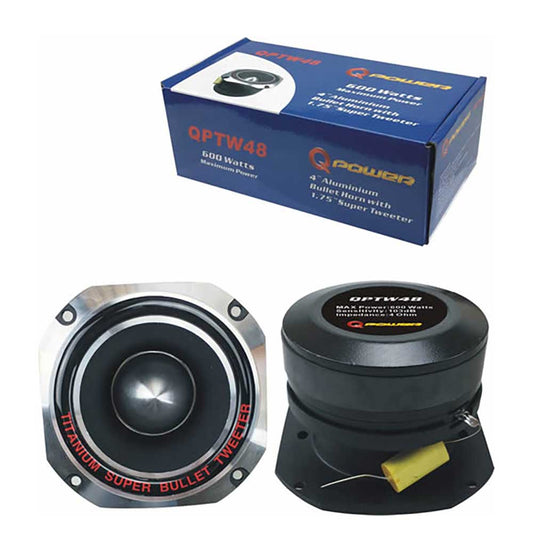 Q-Power QPTW48 Car Audio 600W  4" Aluminum Bullet Horn w/ 1.75" Super Tweeter