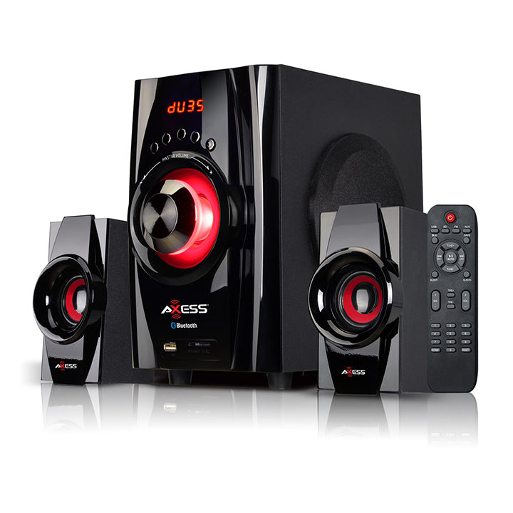 AXESS MSBT3901RD Bluetooth Mini System 2.1 Channel Home Theater Speaker Sys Red