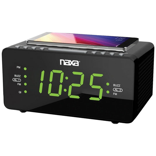 Naxa NRC-191 Dual Alarm Clock w/Qi Wireless Charging (1.2" Large Display)