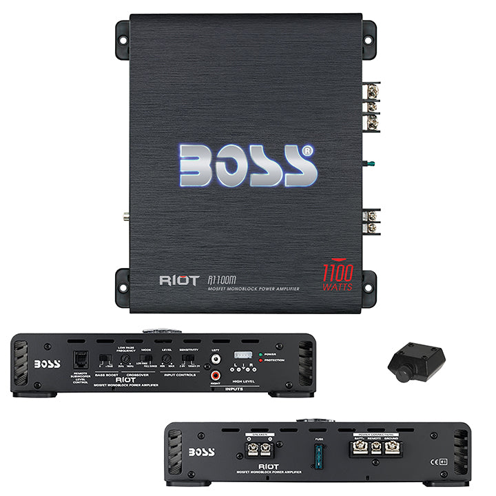 BOSS AUDIO R1100M Riot 1100-Watt Monoblock, Class A/B 2 to 8 Ohm Stable Monoblock Amplifier with Remote Subwoofer Level Control
