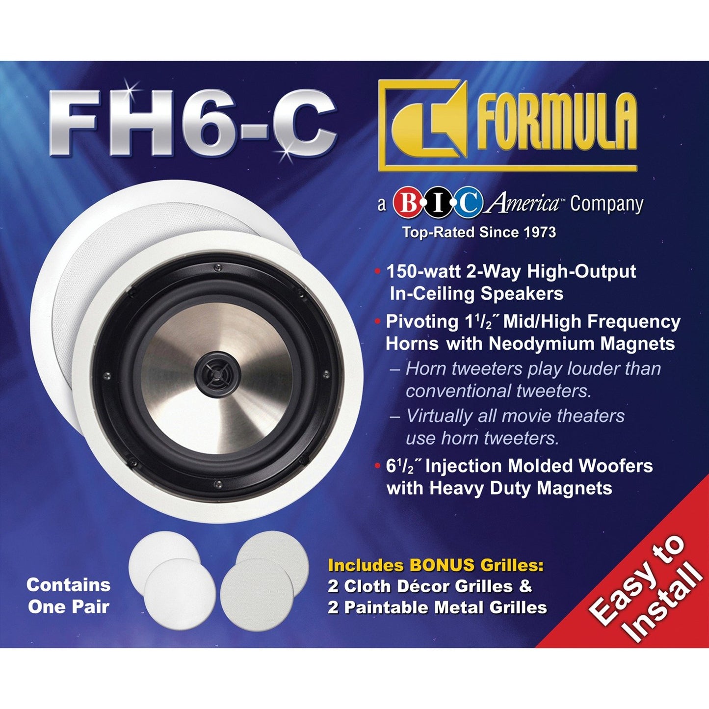 BIC AMERICA FH6C Formula Series 6-1/2" 150W 2-Way In-Ceiling Speakers w/Tweeters