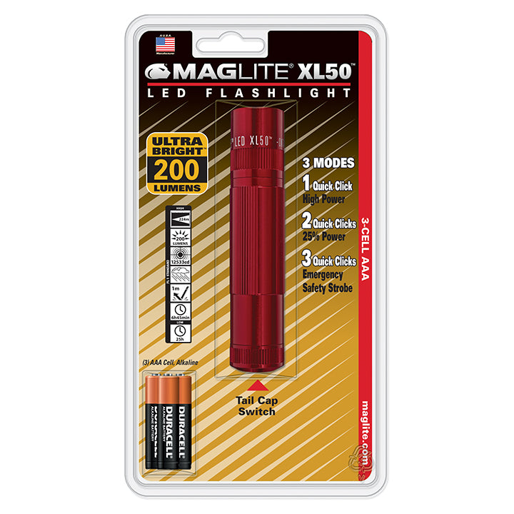 Maglite XL50S3036 3Cell AAA Led Flashlight Red