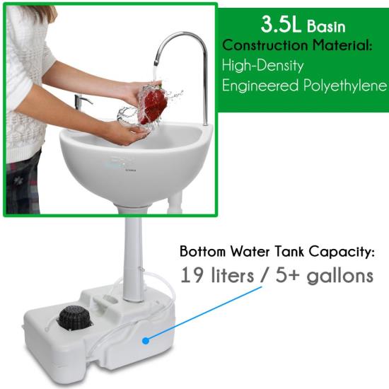 SereneLife SLCASN18 Portable Hand-Wash Sink Faucet Station 5+ Gal. Capacity