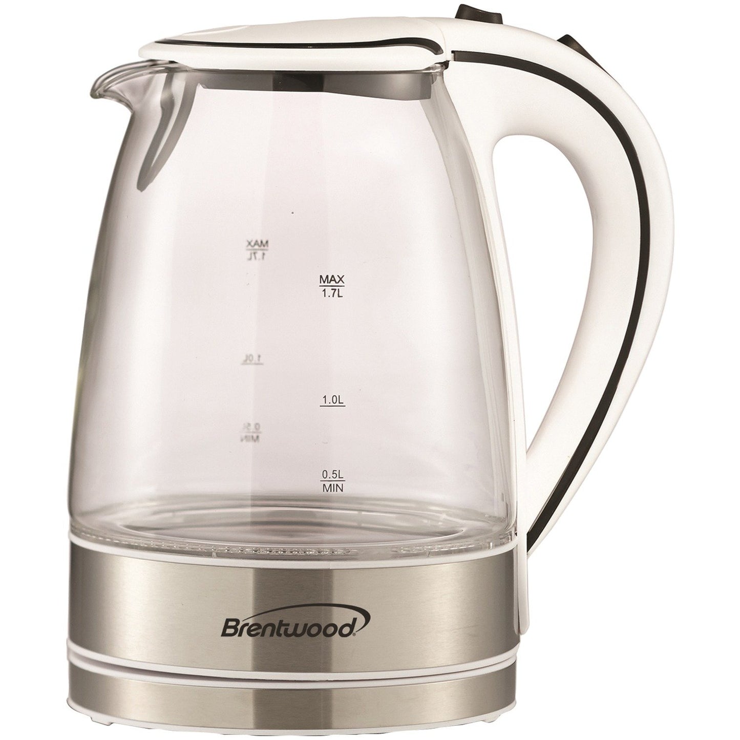 Brentwood Appl. KT-1900W 1.7L Cordless Tempered-Glass Electric Kettle (White)