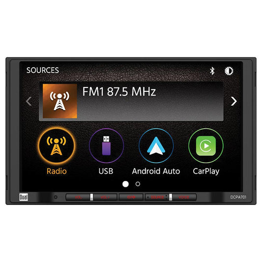Dual DCPA701 7" D.Din Mechless Digital Media Receiver w/CarPlay & Android Auto