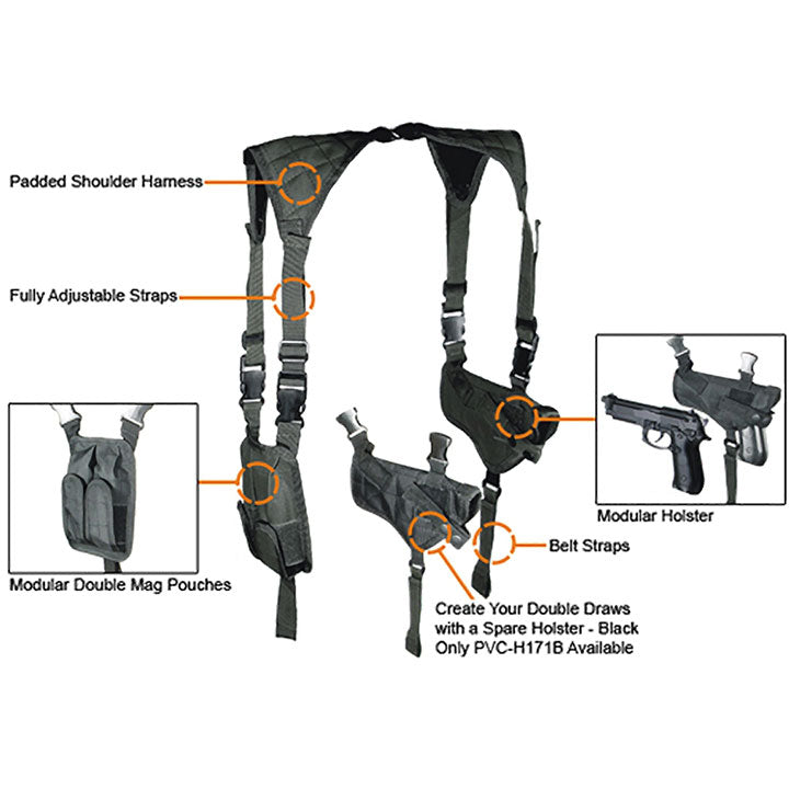 UTG PVCH170B Horizontal Shoulder Holster & Ammo Pouch for Medium-Large Autos