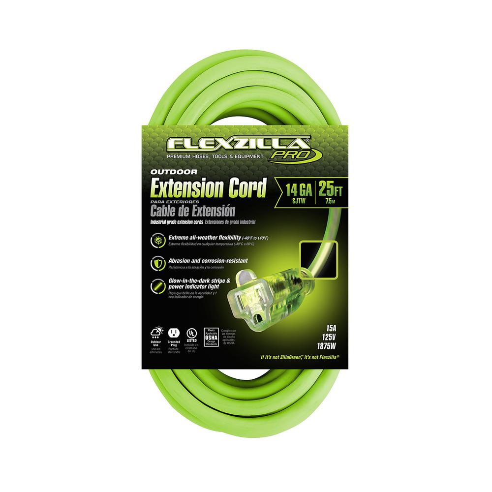 Flexzilla FZ512725 Pro Extension Cord 14/3 Awg Sjtw 25Ft Outdoor Lighted Plug