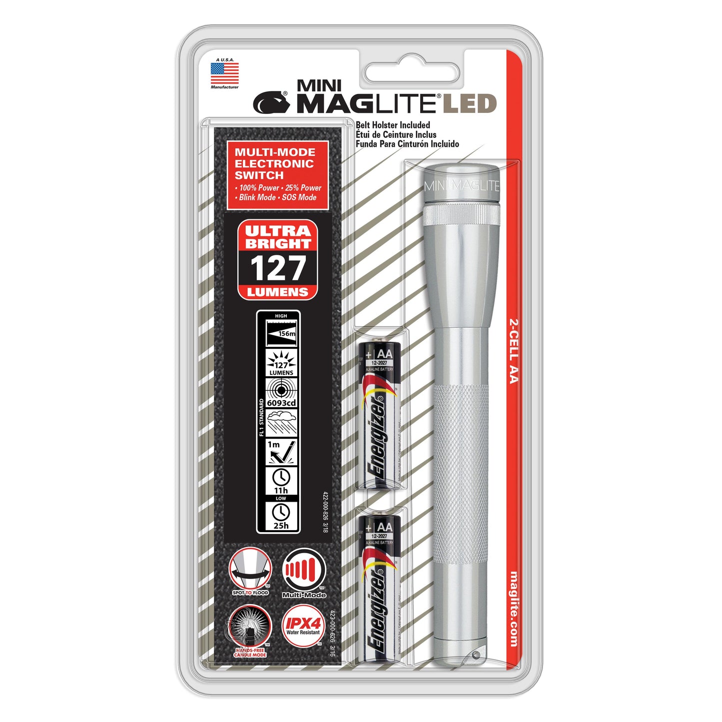 MAGLITE SP2210H LED 2-Cell AA Mini Flashlight, Silver