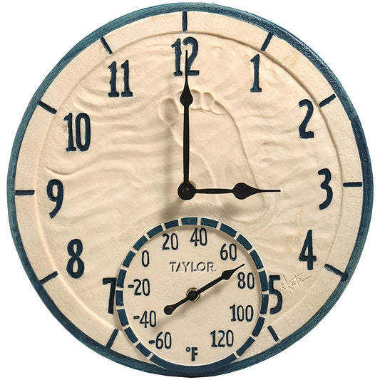 Taylor Precision Prod. 91501T 14" Poly Resin Clock with Thermometer (By the Sea)